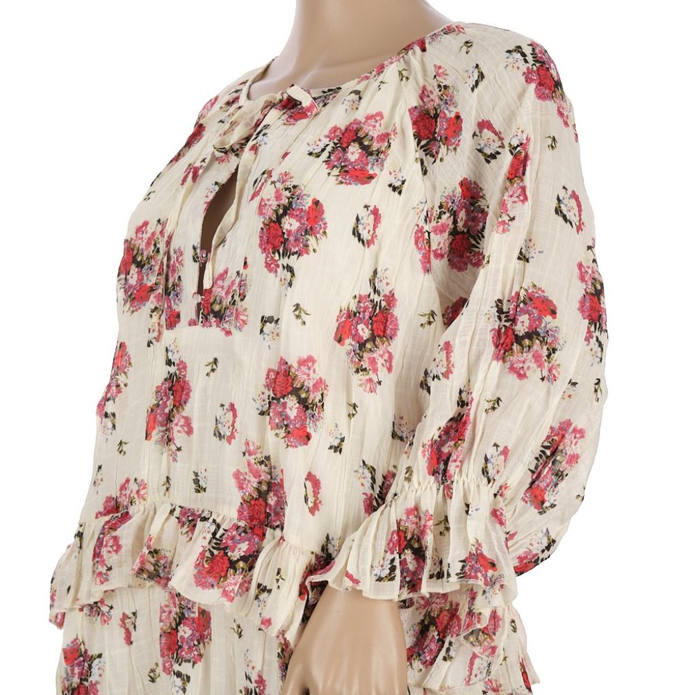 POL Floral Print Tiered Ruffle Trim Hem Mini Dress Large - Picture 7 of 9